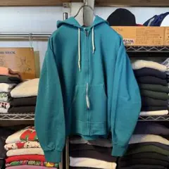 レアカラー ターコイズブルー フルジップスウェットパーカー アルミジップ