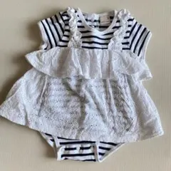 ストライプ フリルロンパース 80