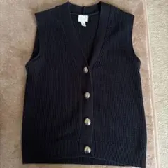 H&M ネイビー リブ編み ニットベスト