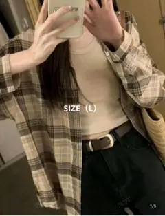 チェック柄長袖シャツ ベージュ・ブラウン系