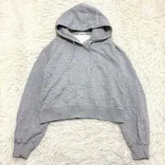 y7621 良品✨ショート丈裏起毛パーカー 短丈 プルオーバー グレー フーディ