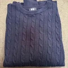 ユニクロネイビー ケーブルニット 長袖セーター