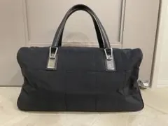 CHANEL ボストンバッグ 黒 シルバー金具 ナイロン レザー ラムスキン