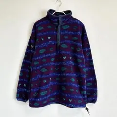 80s USA製 L.L.bean エルエルビーン スナップ フリース リーフ柄