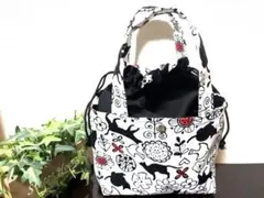 猫と花の巾着バック