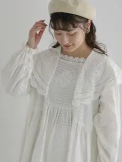 未使用 ツハルバイサマンサモスモス パーツレース刺繍ワンピース オフホワイト M