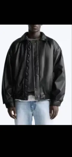 ZARA 完売品 フェイクレザー パフジャケットブラック Lサイズ