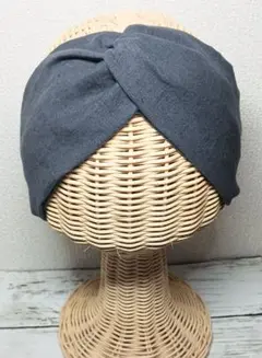 ハンドメイド　クロスターバン　柔らかハーフリネン　チャコールグレー