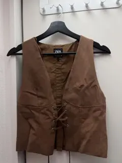 ZARA ブラウン レースアップ ベスト M
