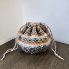 ころんと可愛い◎手編みの丸底巾着ポーチ◎No.6