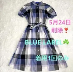 【美品】ブルーレーベル☘️チェックドビーシャツワンピース
