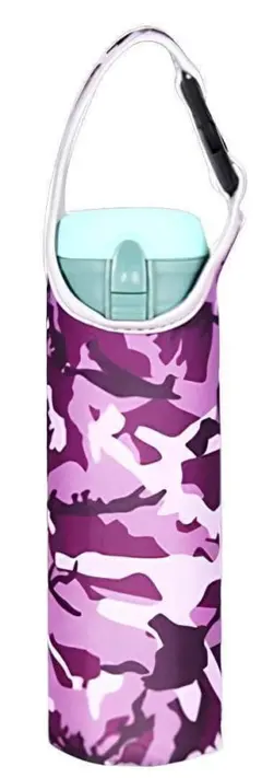 水筒カバー ボトルカバー ショルダーストラップ付 カモフラージュパープル