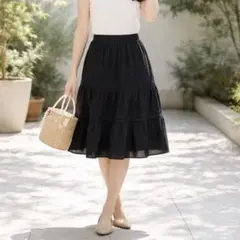 23区【38】ティアードスカート 表地スケスケ ブラック 無地 日本製