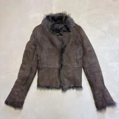 ダークブラウン ムートンコート 羊革　リアルムートン　ショート丈