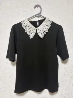 an another angelus レース衿カットトップス ブラック Fint