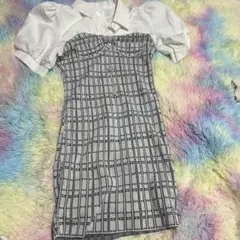 チェック柄パフスリーブミニワンピース