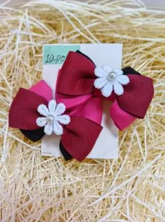 【La-Popu】リボン型ヘアクリップ小 2個セットS10