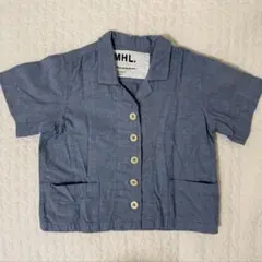 美品｜ MHL エムエイチエル キッズ 半袖 デニムブルー 開襟 シャツ 90