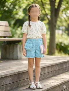 水色フリル付きショートパンツ 100cm~