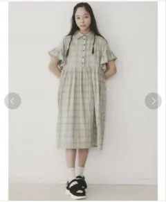 merry jenny チェックフリルスリーブワンピース グリーン