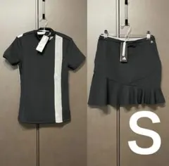 新品✨アディダスゴルフ　上下　半袖モックネックシャツ　フリルスカート 黒　S