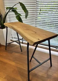 테이크 오버 가격 싱글 보드 테이블 천연 나무 철제 다리 케야키 120 x 51 x 4 cm