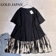 新品タグ付✨大きいサイズ ゴールドジャパン アート柄切り替えキーネックチュニックのサムネイル