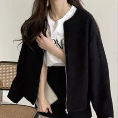 アンドミー　ノーカラーブルゾン　ブラック