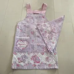 ボンボンリボン　エプロン　三角巾　セット 110 女の子　紫　給食