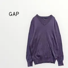 【GAP 】Vネックニット セーター　トップス　コットン　紫　無地