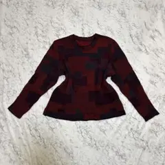 ウール100％　デザインニット　幾何学柄　ブロック柄　レトロ　M相当　セーター