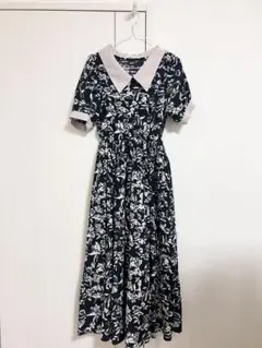 olive des olive ネイビー 花柄 ワンピース 襟付き