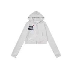 グレー クロップドパーカー フード付き