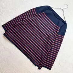 ✨ミラオーウェン【F】紺 赤 ボーダー 綿100 ニットプルオーバー 春秋