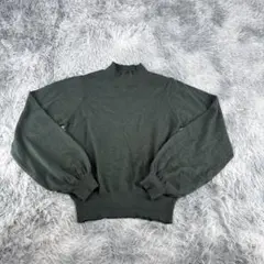 《ノーブランド》トップス　ニット　セーター　ハイネック　リブ編み　ダークグリーン