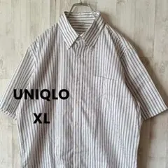 UNIQLO 半袖シャツ ストライプ 綿混 白 XL メンズ ユニクロ