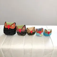 ハンドメイド フクロウ 置物 5点セット