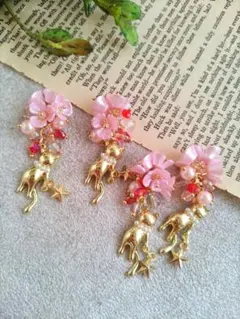 846★2ペア4個オリジナルチャーム、コネクター、猫、ねこ、ネコ、フラワービーズ