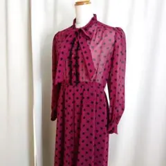 昭和レトロ ヴィンテージ ドット柄 タックワンピース シフォンワンピース