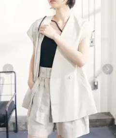 【エクリール】ノーカラーツイルジレベスト