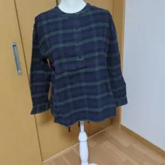 【無印良品】ネイビーとグリーンのチェック柄 フランネル長袖シャツ