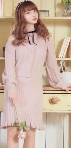 Ank Rouge ニットワンピース リボンフリル