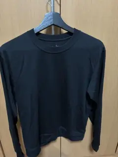 無印良品　ウール混天竺編み　クルーネック長袖Tシャツ　ブラック　Sサイズ