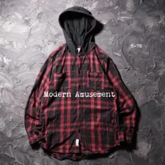Modern Amusement ネルシャツ フード付き　チェック　コットン