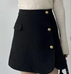 callautia　ツイードラップ風スカパン　黒ラップミニスカート　ブラック