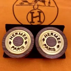 希少 HERMES ヴィンテージ セリエ ウッド ゴールド イヤリングのサムネイル