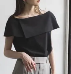 極美品 NOBLE ［洗える］ケープブラウス BLACK