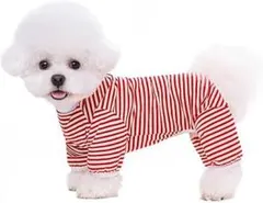 犬服 ロンパース パジャマ ボーダー 春夏秋 部屋着 ドッグウェア レッドのサムネイル