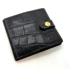 【極美品】イルビゾンテ　クロコ型押し　二つ折り財布　薄型　金ボタン　ブラック　黒