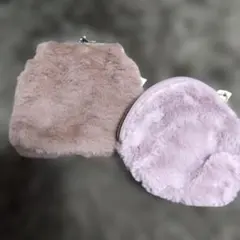 あたたか♥ファーラウンドポーチ ピンク&がま口ポーチモカ2セット